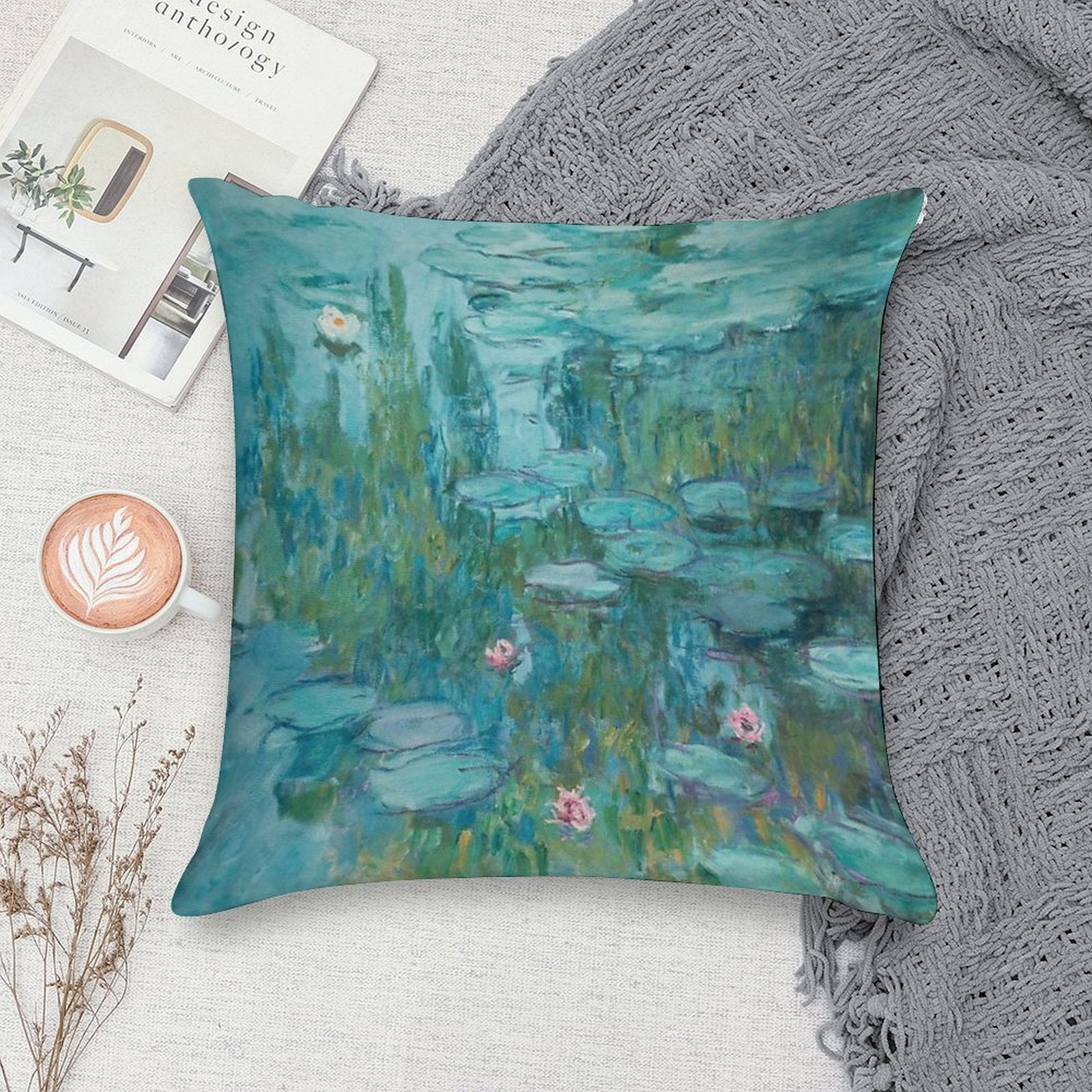 Water Lilies by Monet, 1915 Soft Shrink-Resistant Throw Pillow