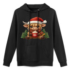 Crochet Yarn Cute Christmas Highland Cow Santa Hat Farm Sweatshirt Kangaroo Pocket Hoodie