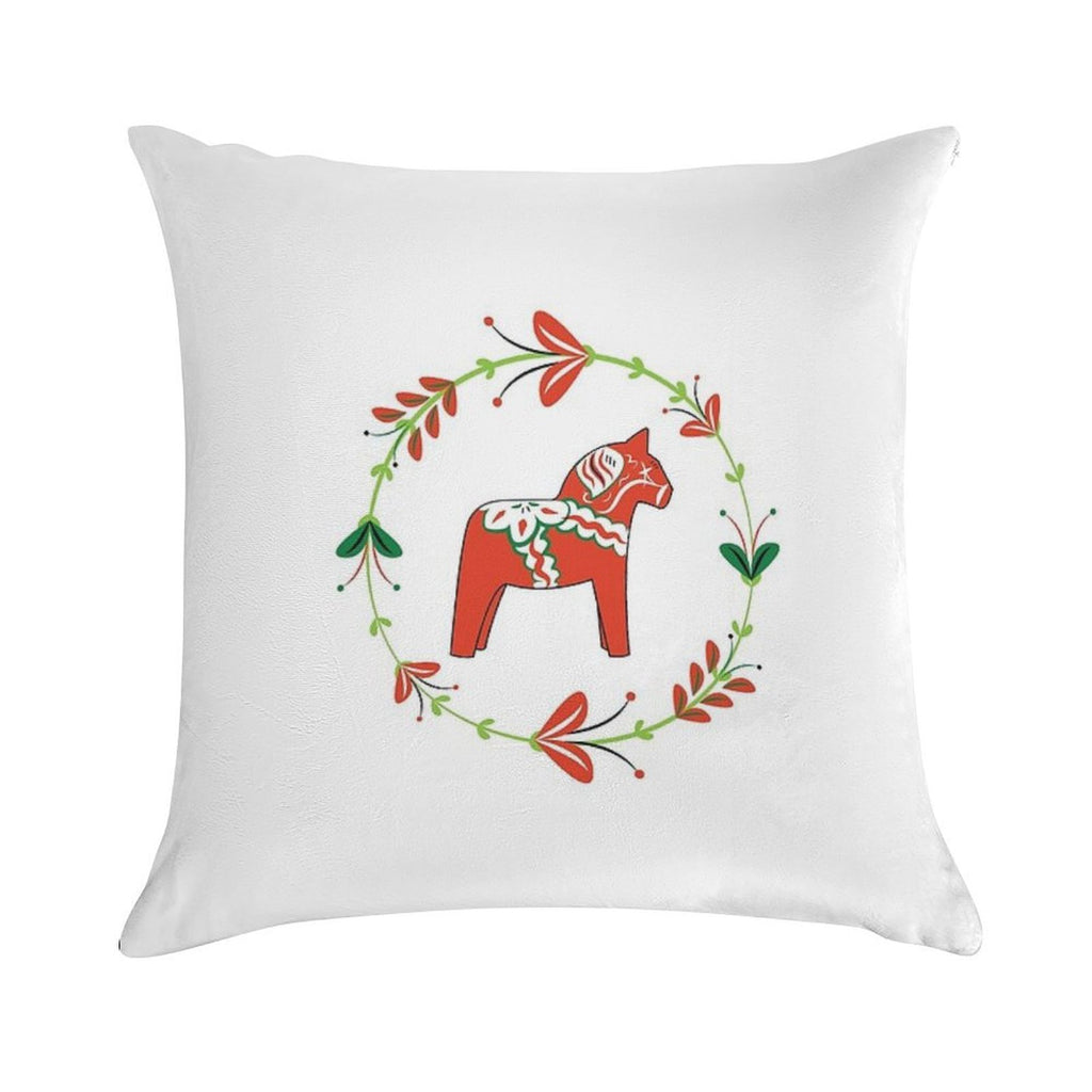 Dala Horse with Swedish Folk Art Wreath Soft Home Decor Throw Pillow
