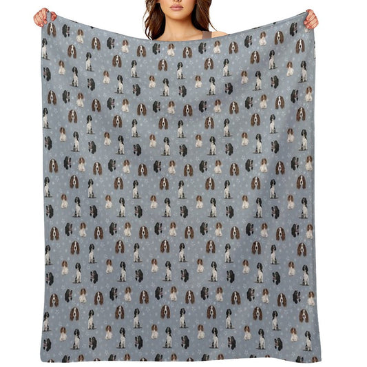 The Springer Spaniel Blue Plush Throw Blanket