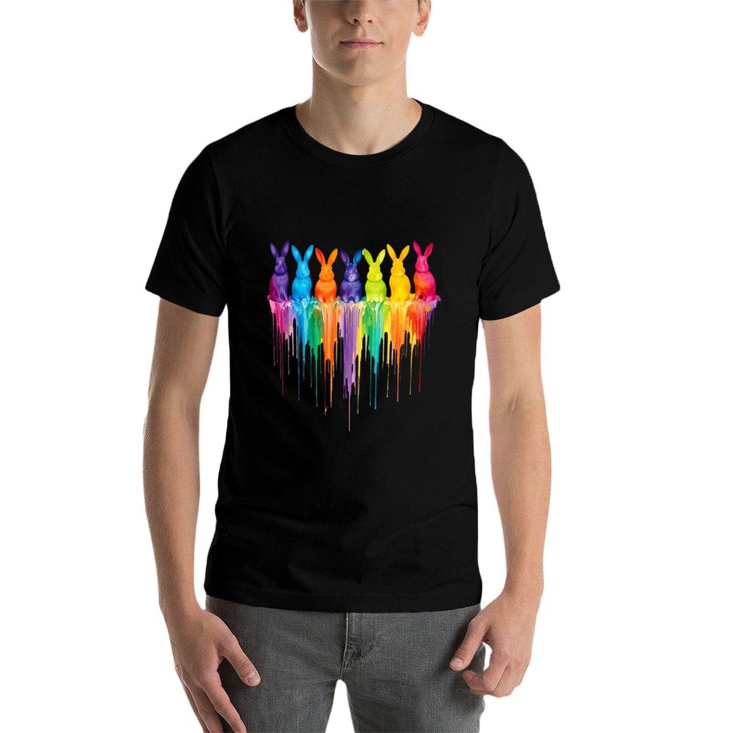 Vibrant Rainbow Bunnies Dripping Colors Easter  Lightweight T-Shirt
