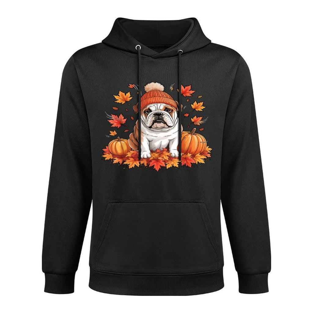Funny English Bulldog Fall Scarf Autumn Leaves Dog Lovers Adjustable Hood Hoodie