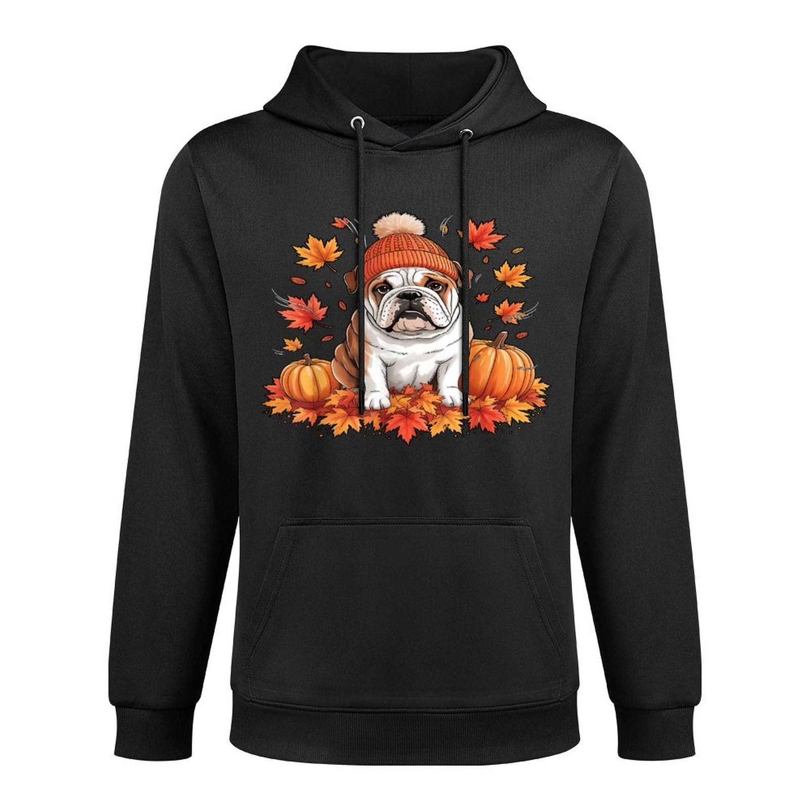 Funny English Bulldog Fall Scarf Autumn Leaves Dog Lovers Adjustable Hood Hoodie