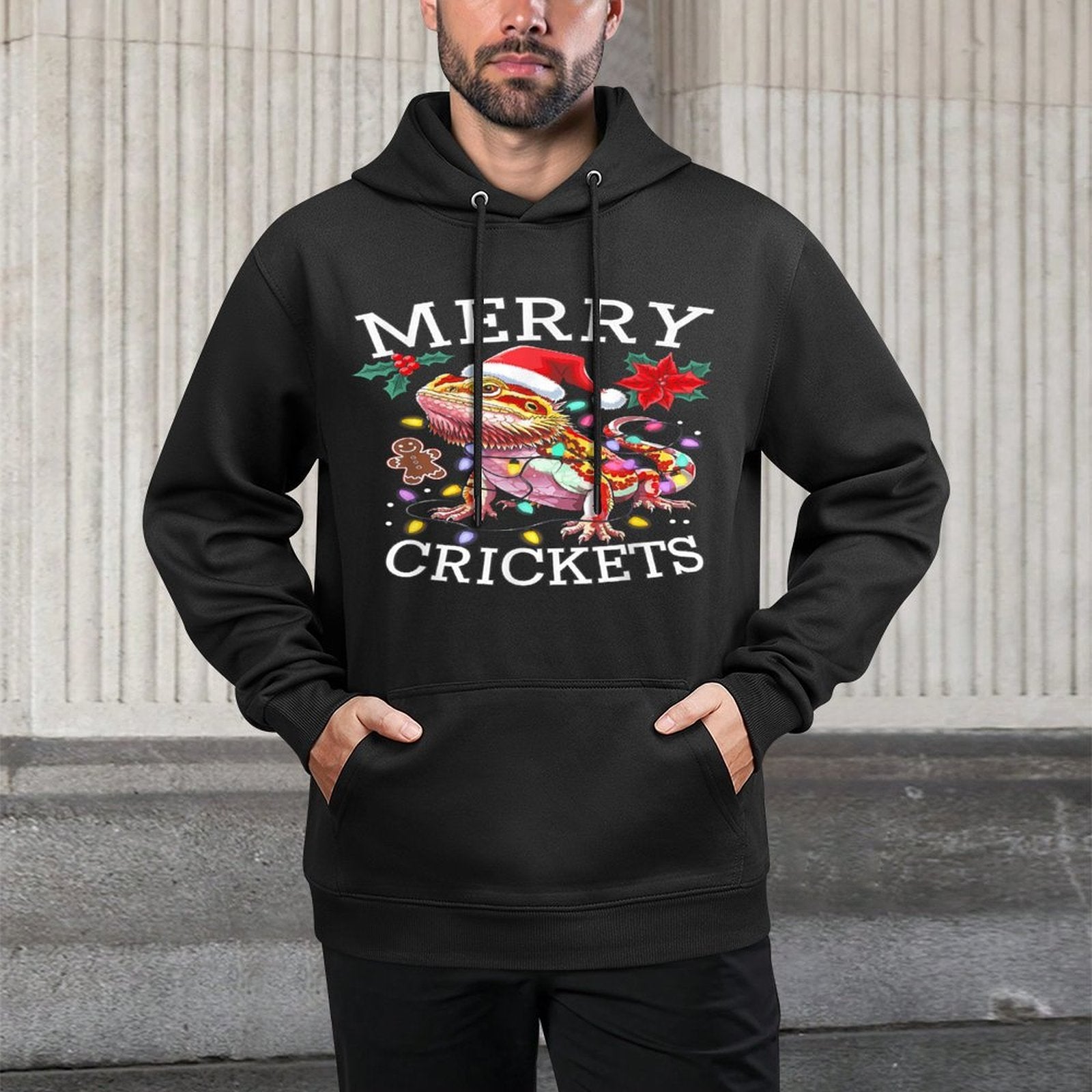 Bearded Dragon Christmas Lights Merry Crickets Easy Care Hoodie