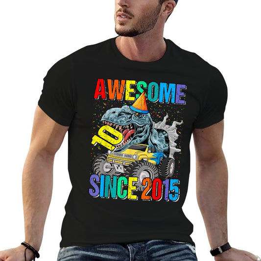 10 Awesome Since 2015 Dinosaur Monster Truck 10th Birthday  Moisture-wicking T-Shirt