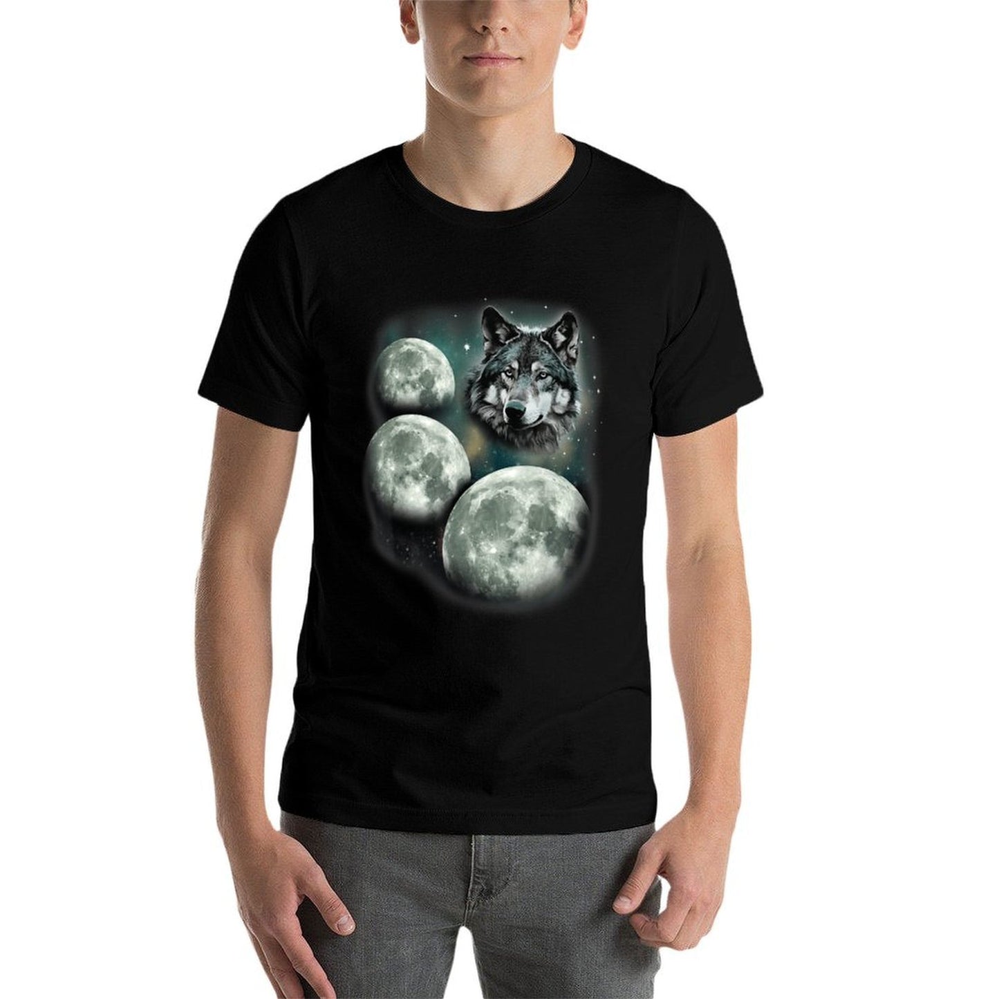 Three Moon Wolf  3 Moons Howling At Space Wolf Magic Meme  Ribbed Collar T-Shirt