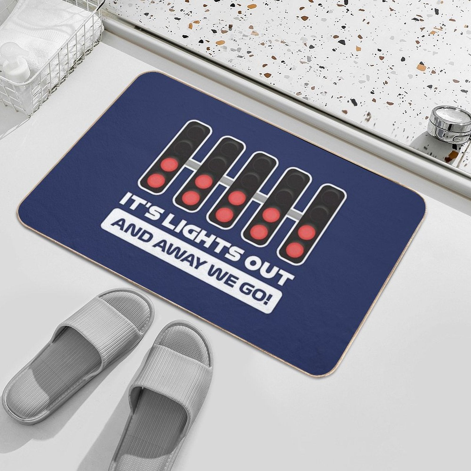 It's Lights Out And Away We Go! - Version 2 (Dark Blue BG)  Multi-Purpose Bath Mat