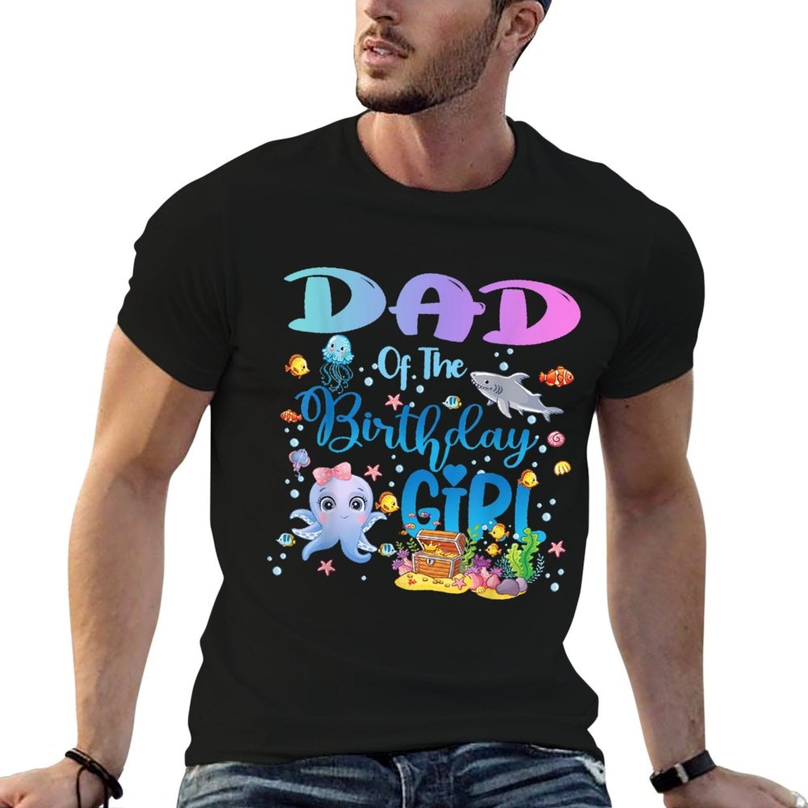 Dad Of The Birthday Girl Sea Fish Ocean Aquarium  Graphic-printed T-Shirt