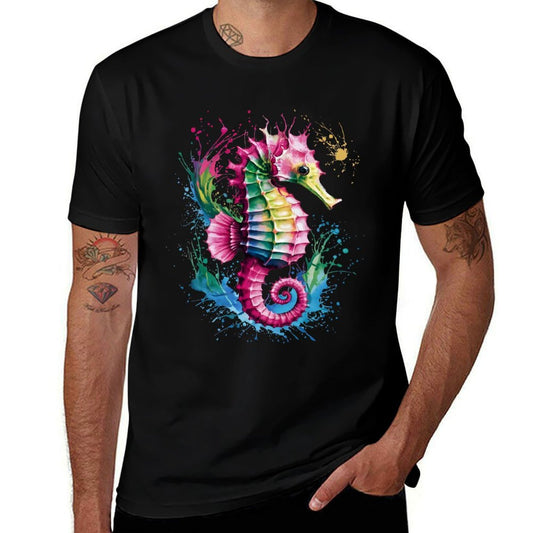 Seahorse Men Woman Colorful Watercolor Seahorse  Slim-fit Cut T-Shirt