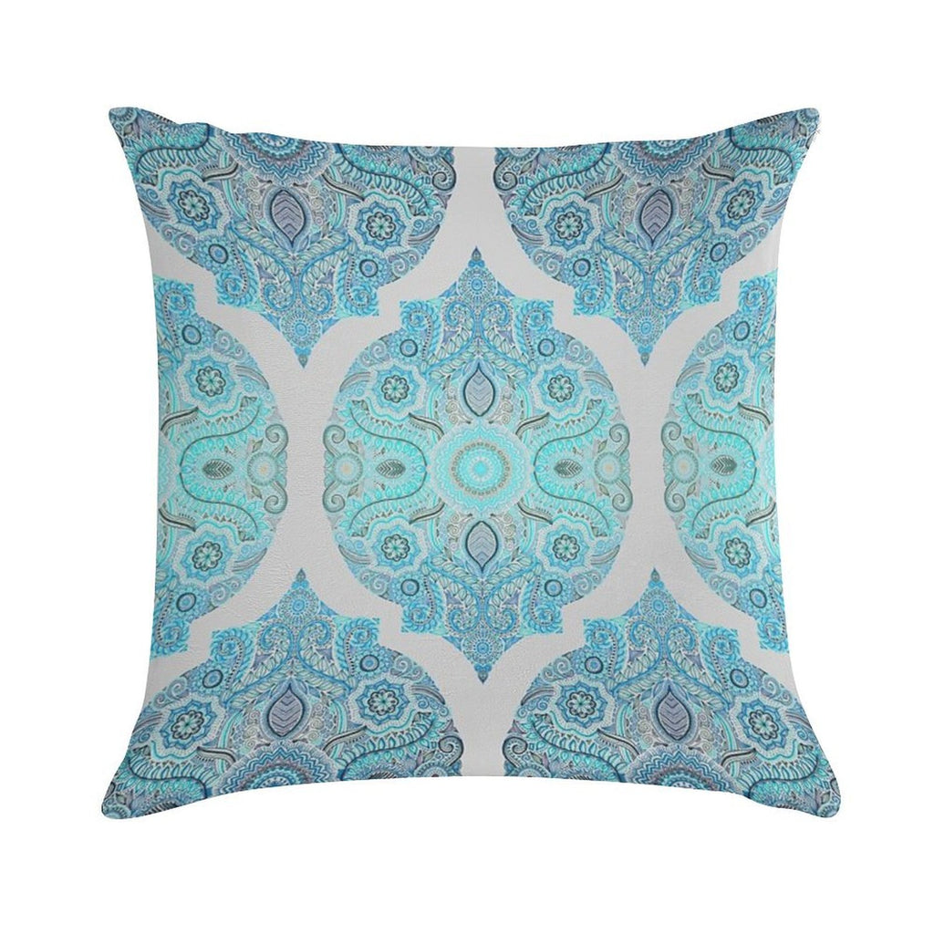 Through Ocean & Sky - Turquoise & Blue Moroccan Pattern Soft Luxury Feel Throw Pillow