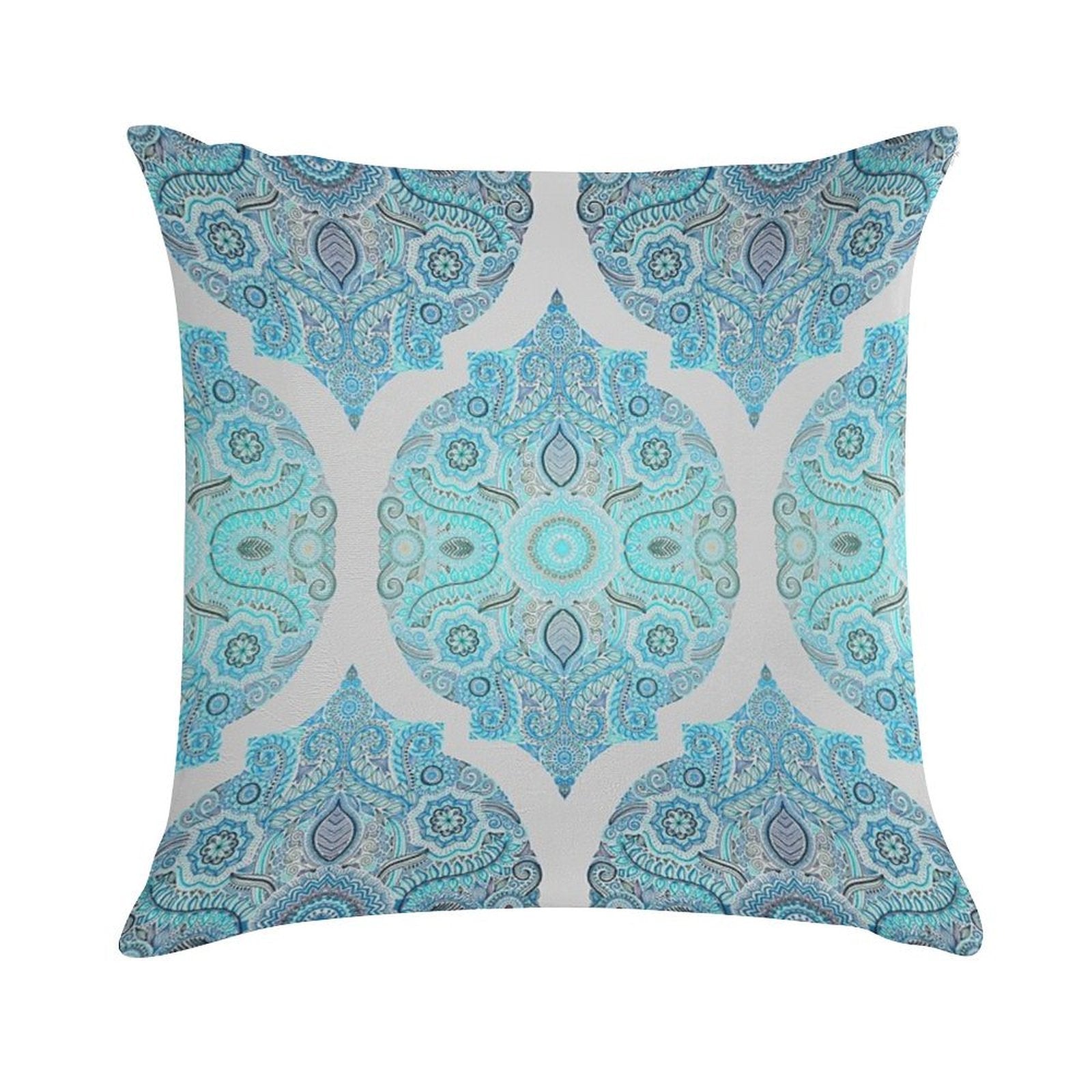 Through Ocean & Sky - Turquoise & Blue Moroccan Pattern Soft Luxury Feel Throw Pillow