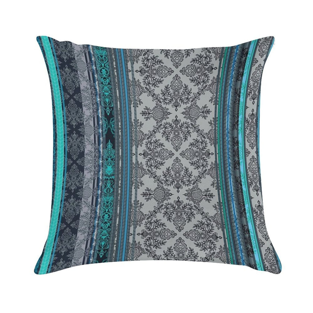 Teal, Aqua & Grey Vintage Bohemian Wallpaper Soft Skin-Friendly Throw Pillow