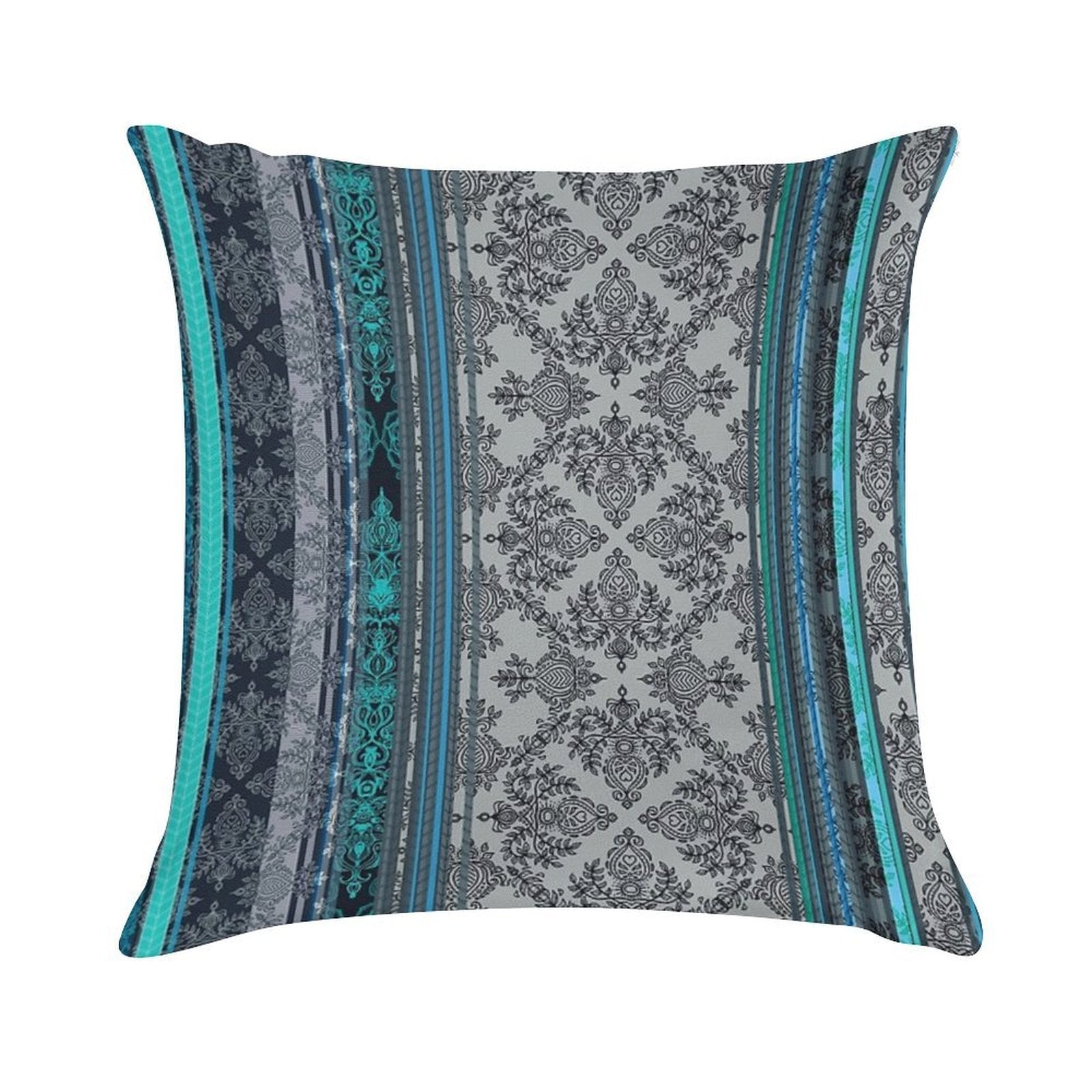 Teal, Aqua & Grey Vintage Bohemian Wallpaper Soft Skin-Friendly Throw Pillow