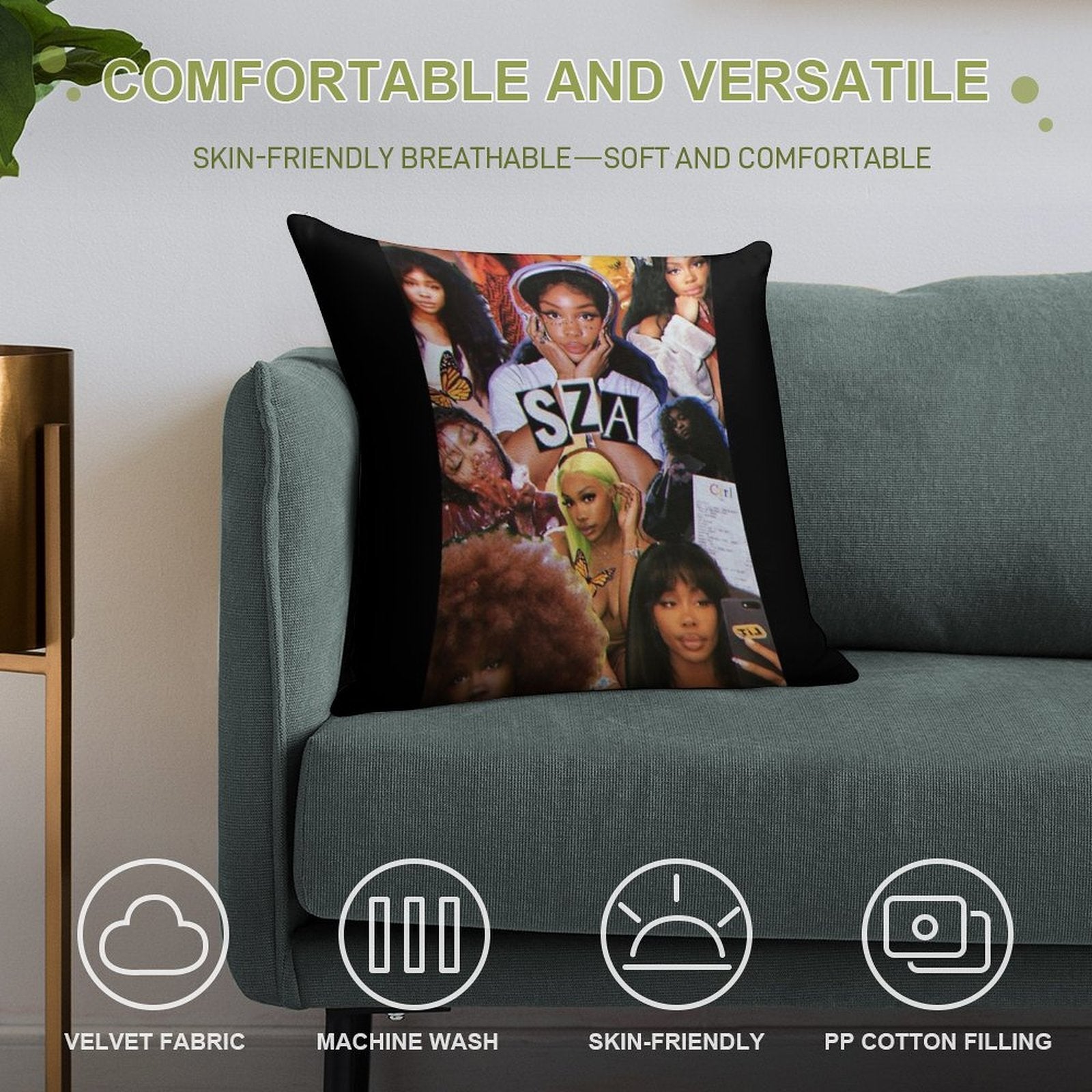 Collage of SZA Soft Decorative Cover Throw Pillow