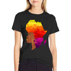 African American Women with Africa Map Hair Animal Landscape Comfortable T-Shirt