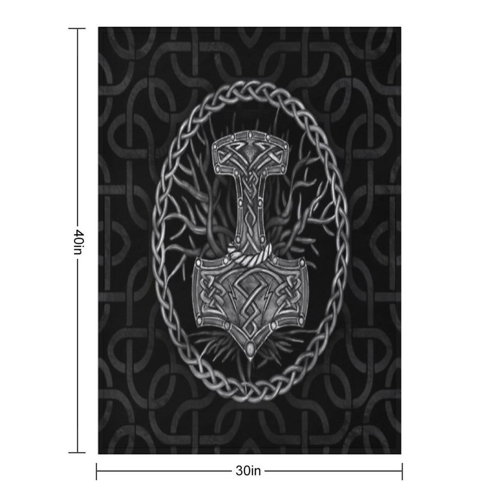 Mjolnir - The Hammer of Thor And Tree of Life Anti-pilling Throw Blanket