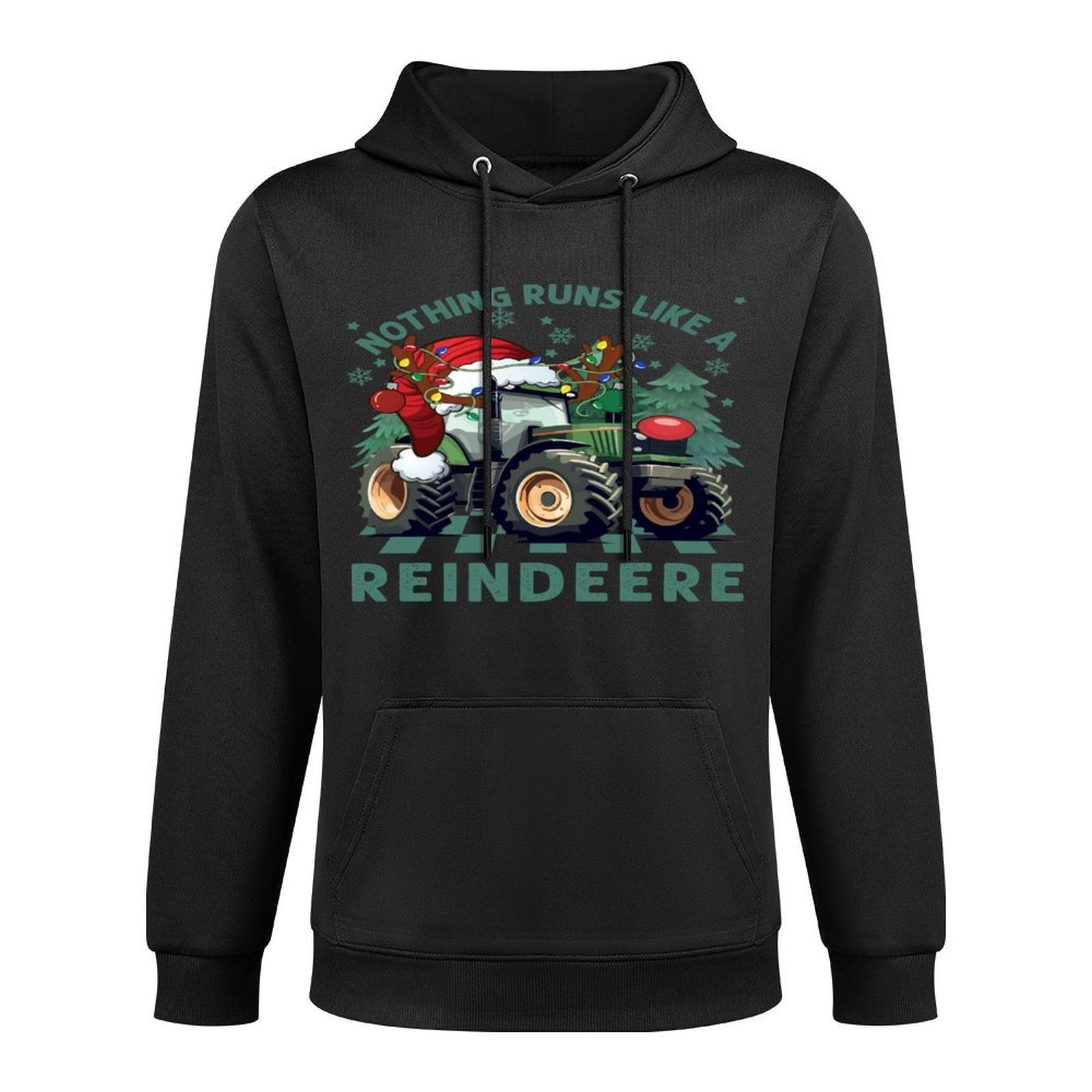 Merry Christmas Nothing Run Like Reindeer Santa Hat Tractor Breathable Fabric Hoodie
