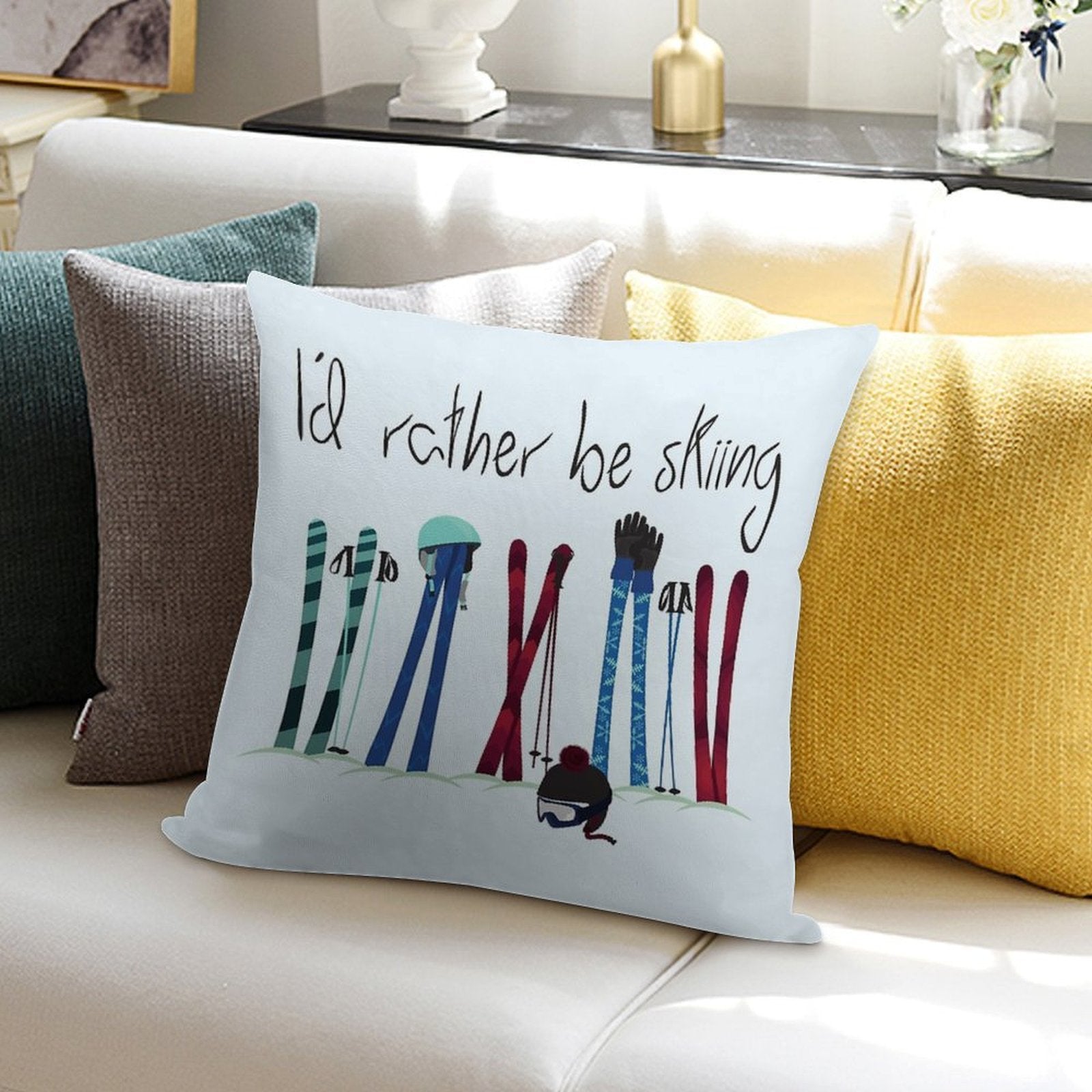 I'd Rather Be Skiing Soft Decorative Cover Throw Pillow