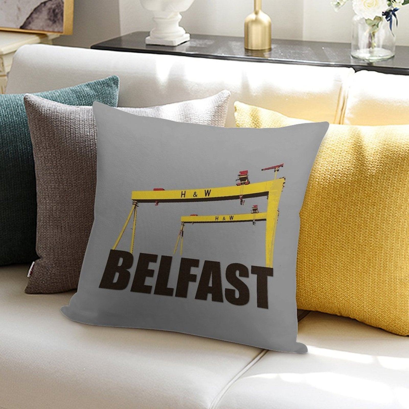 Belfast, Northern Ireland - Harland And Wolff Shipyard Soft Home Decor Throw Pillow