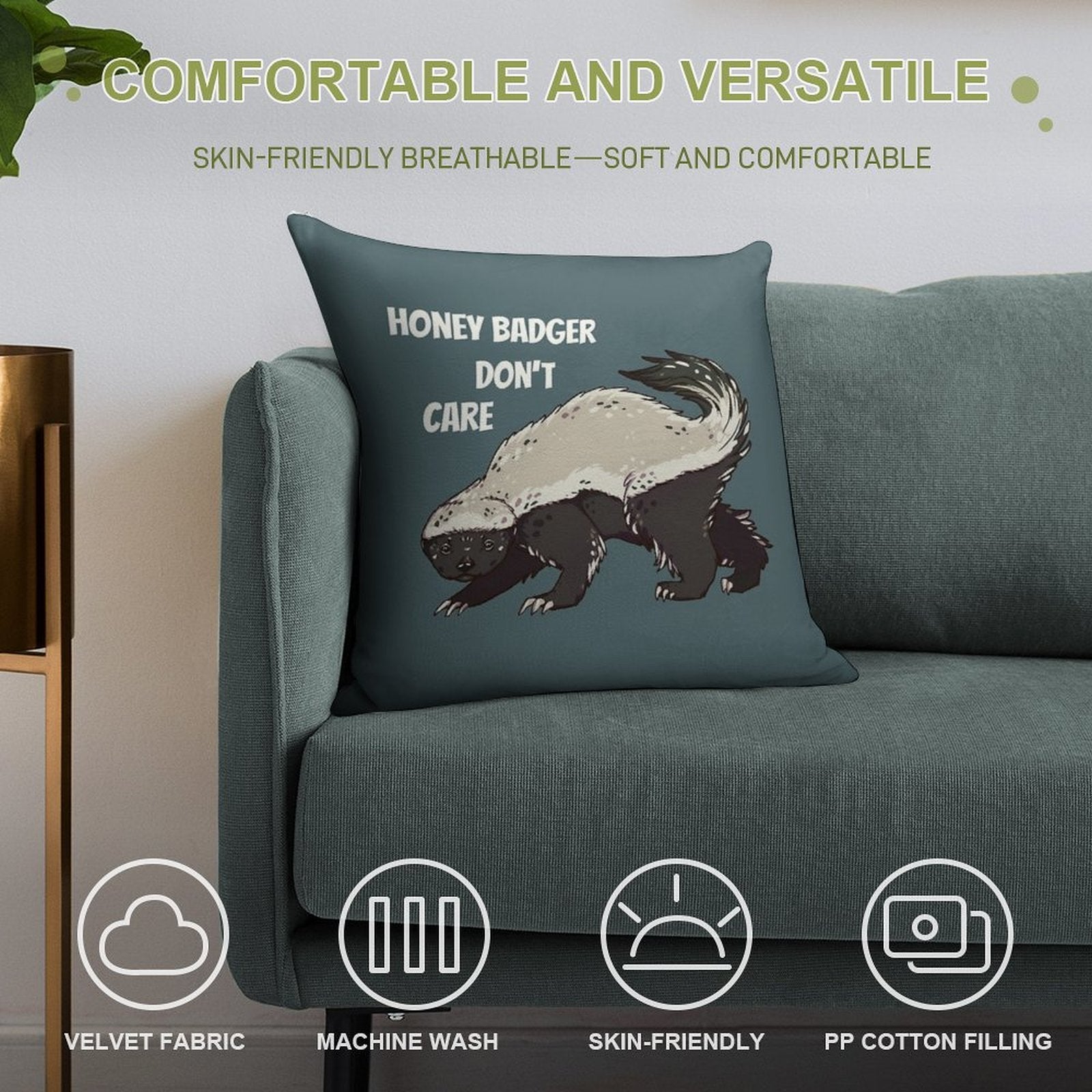 Honey Badger Dont Care - Animal Series Soft Gift Ready Throw Pillow