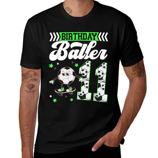 11th Soccer Birthday Party Eleven Year Old Soccer Player  Ribbed Collar T-Shirt