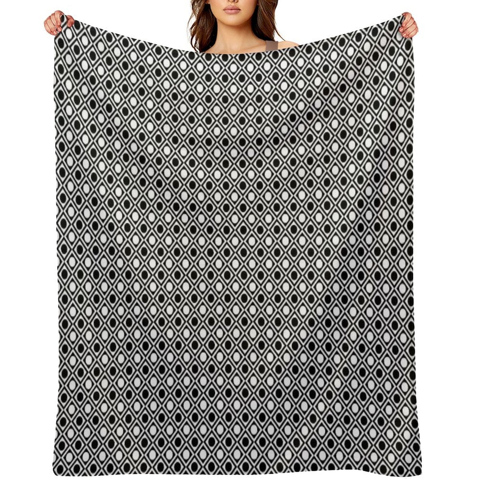 Classy Black And White Double Outline Diamonds And Dots Travel-friendly Throw Blanket