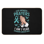 1 Year Ovarian Cancer Free God Prayer Cancer Awareness  Absorbent Bath Mat