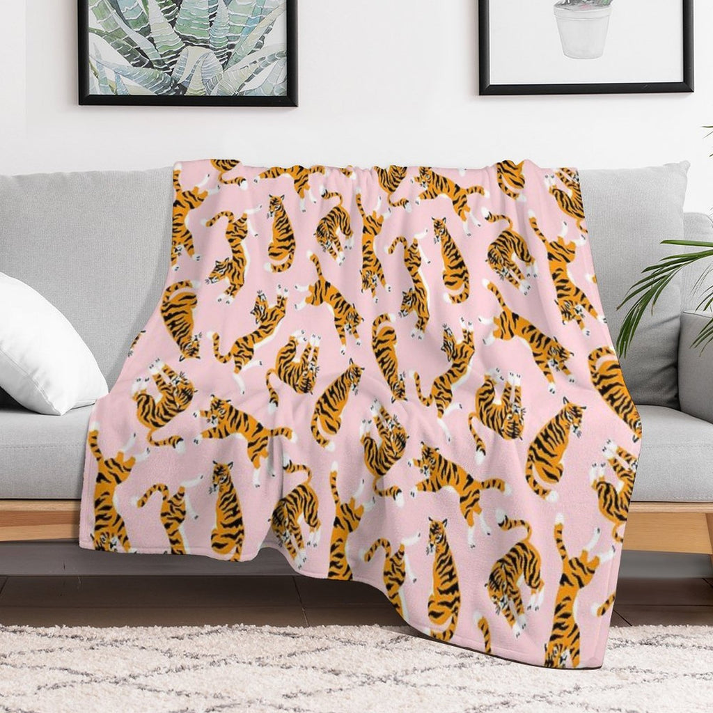 Cute Tigers on Pink Versatility Throw Blanket