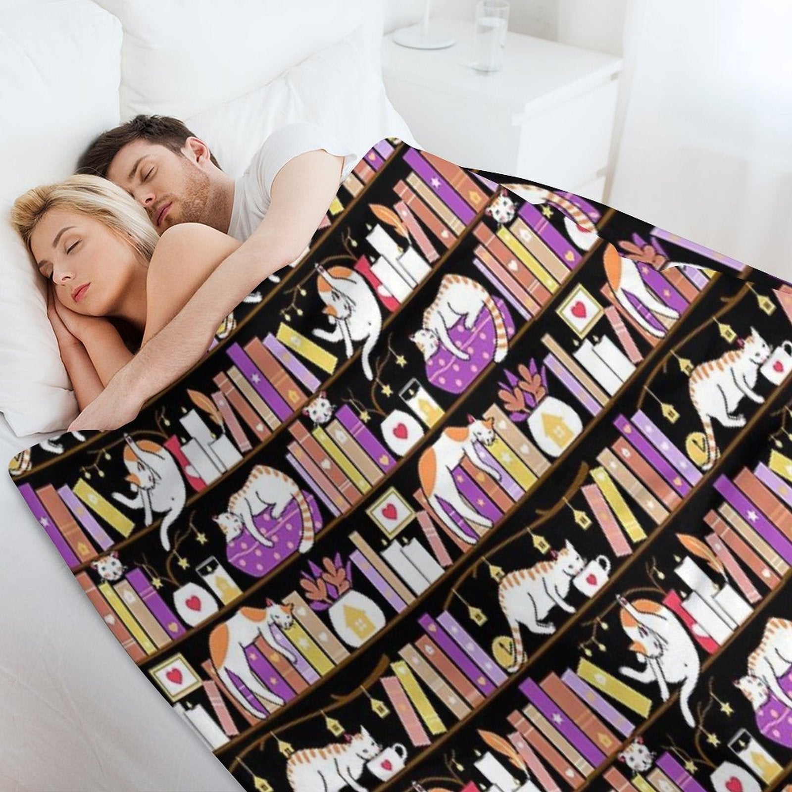 Library Cats - Dreamy Violet Sustainable Throw Blanket