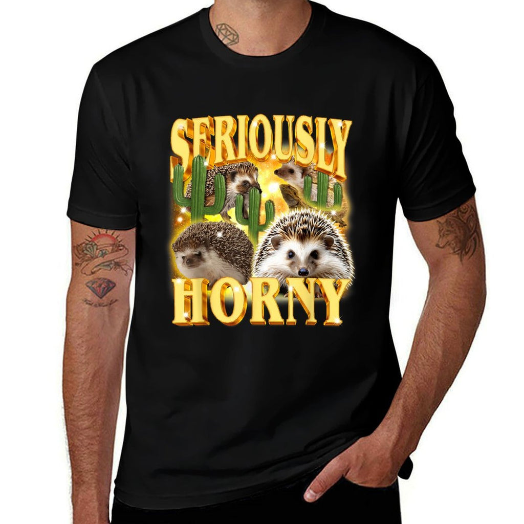 Seriously Horny Funny Offensive Retro Bootleg 90s Graphic  Slim-fit Cut T-Shirt