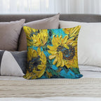 Van Gogh Inspired Sunflowers with Yellow And Turquoise Soft High-Density Material Throw Pillow