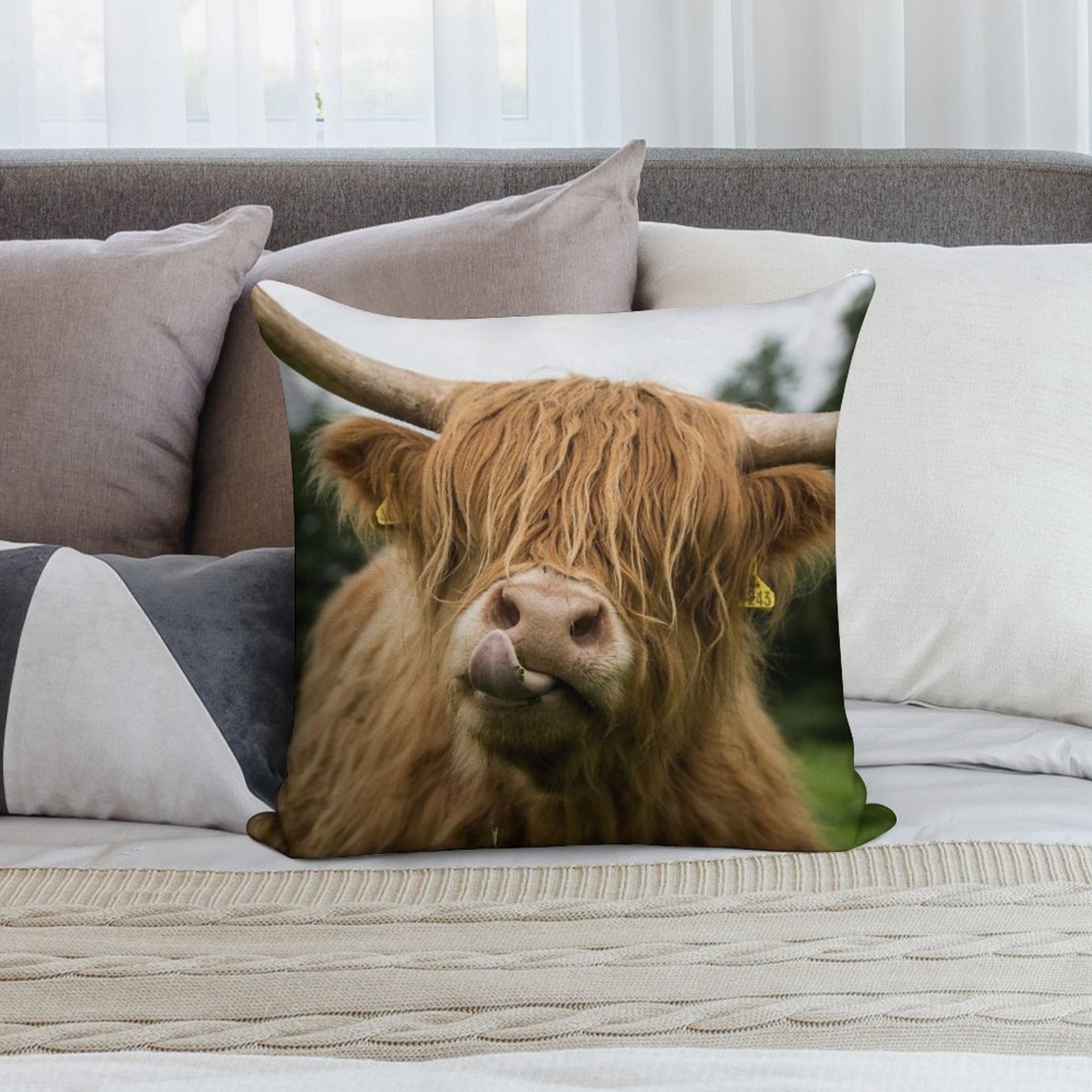 Highland Cow Soft Decorative Cover Throw Pillow