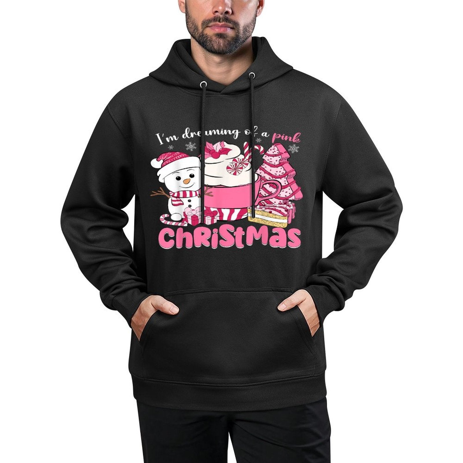 Im Dreaming of A Pink Christmas Snowman Tree Cake Xmas Casual Wear Hoodie