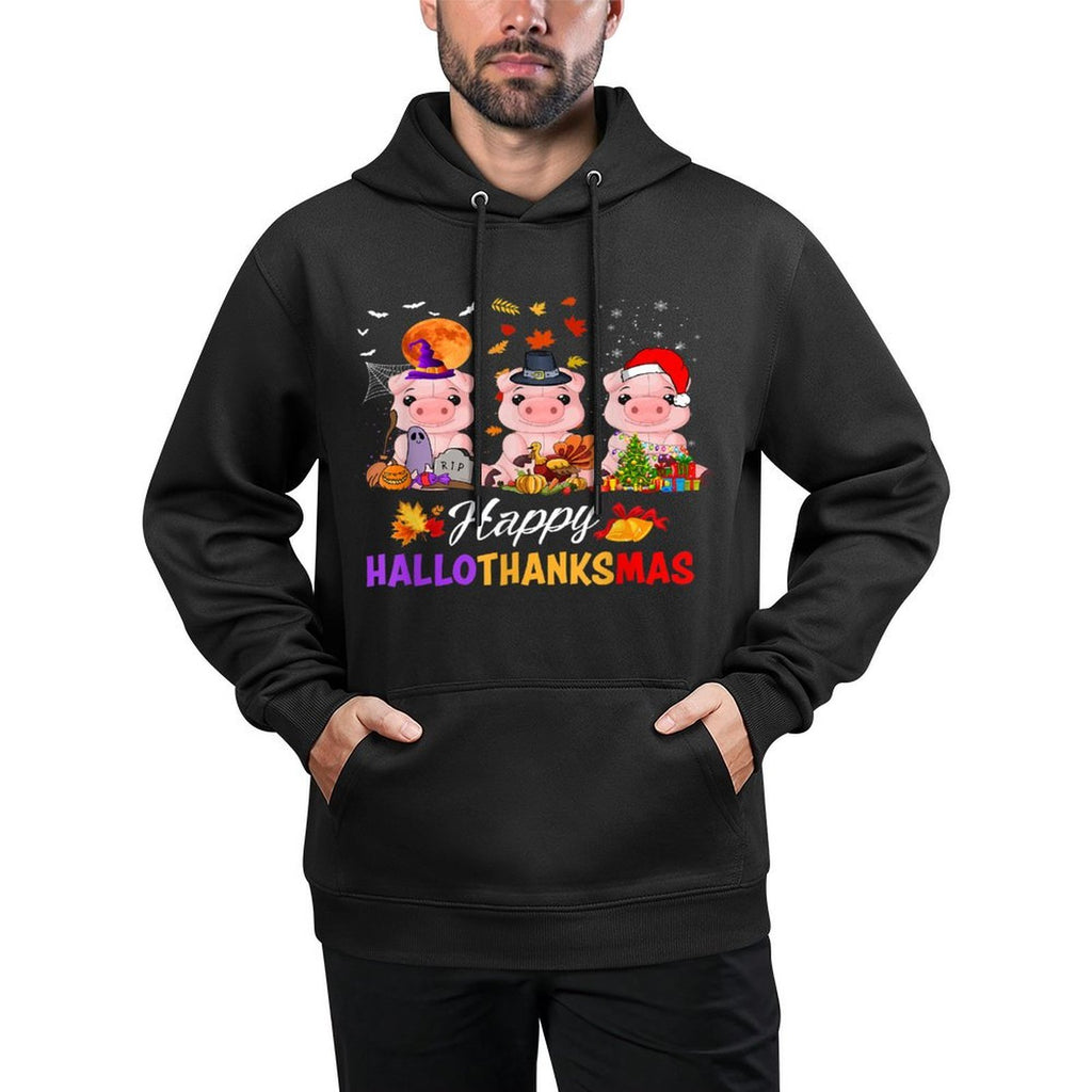 Pig Happy HalloThanksmas Halloween Thanksgiving Farmer Versatile Streetwear Hoodie