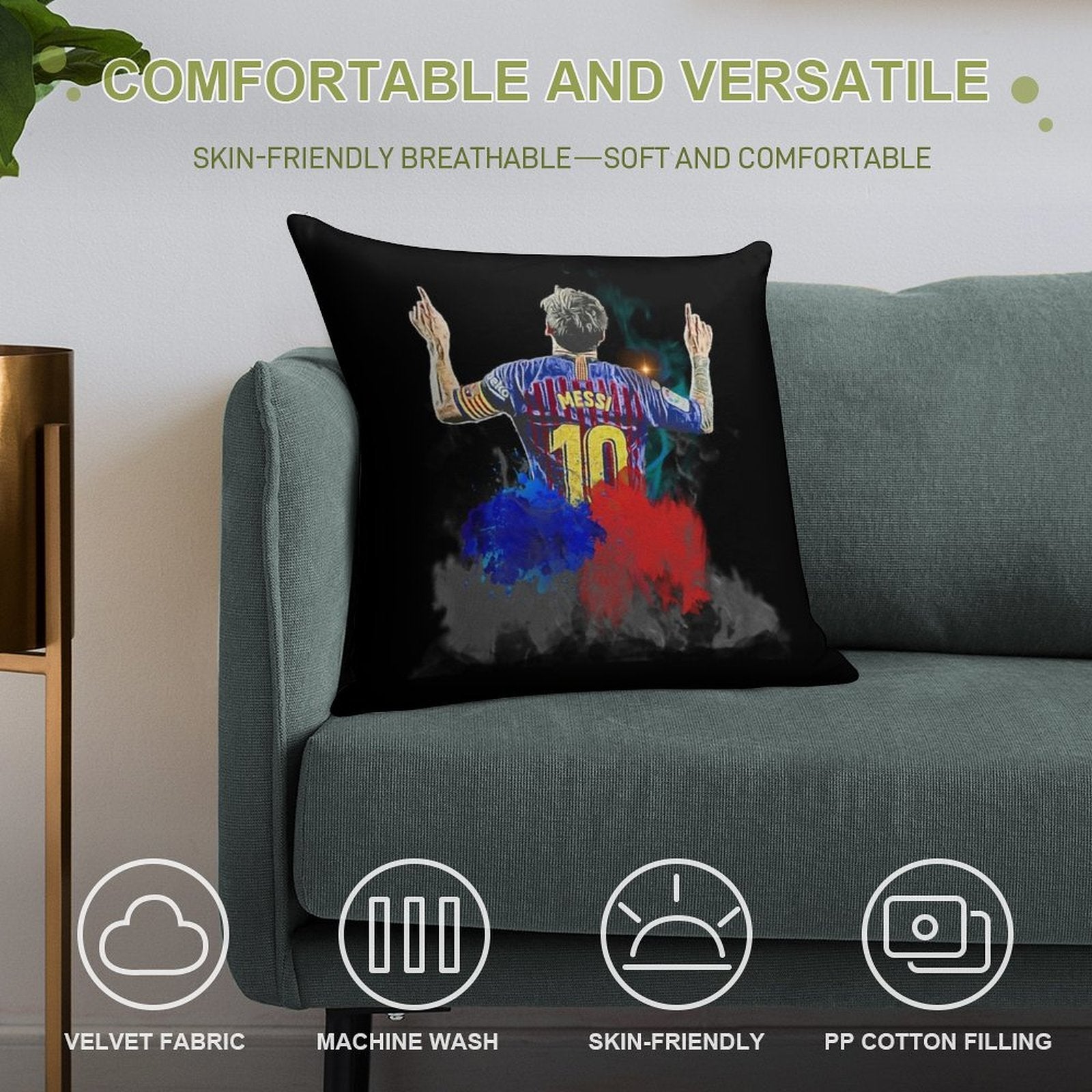 Messi Celebration Digital Artwork Soft Durable Construction Throw Pillow