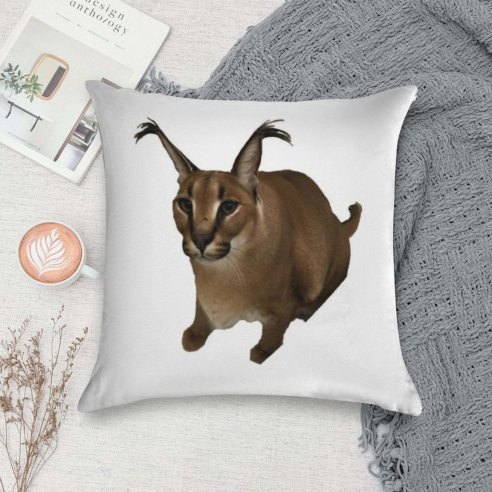 Big Floppa Soft Reinforced Edging Throw Pillow