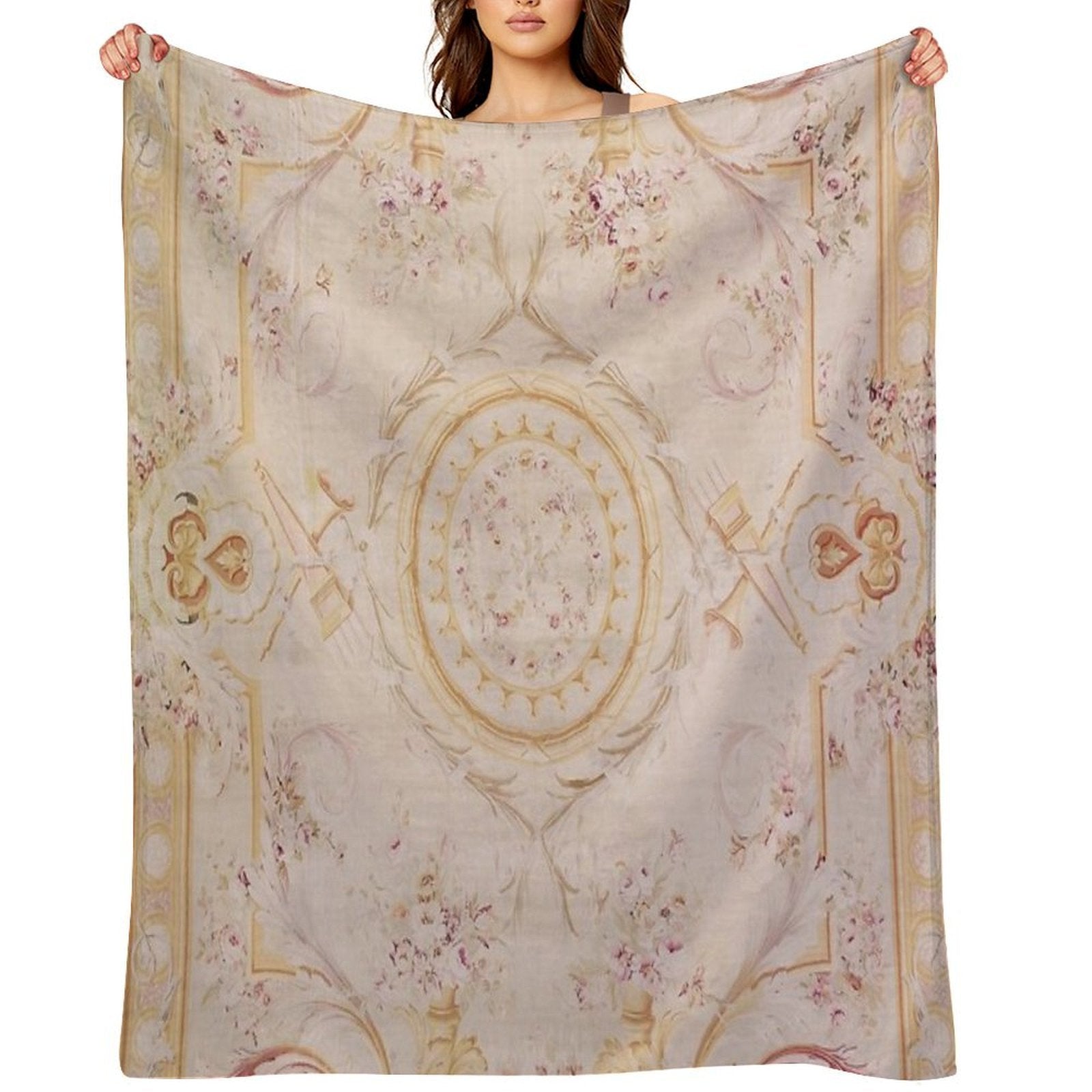 Antique French Aubusson Rug Print Gift-ready Throw Blanket