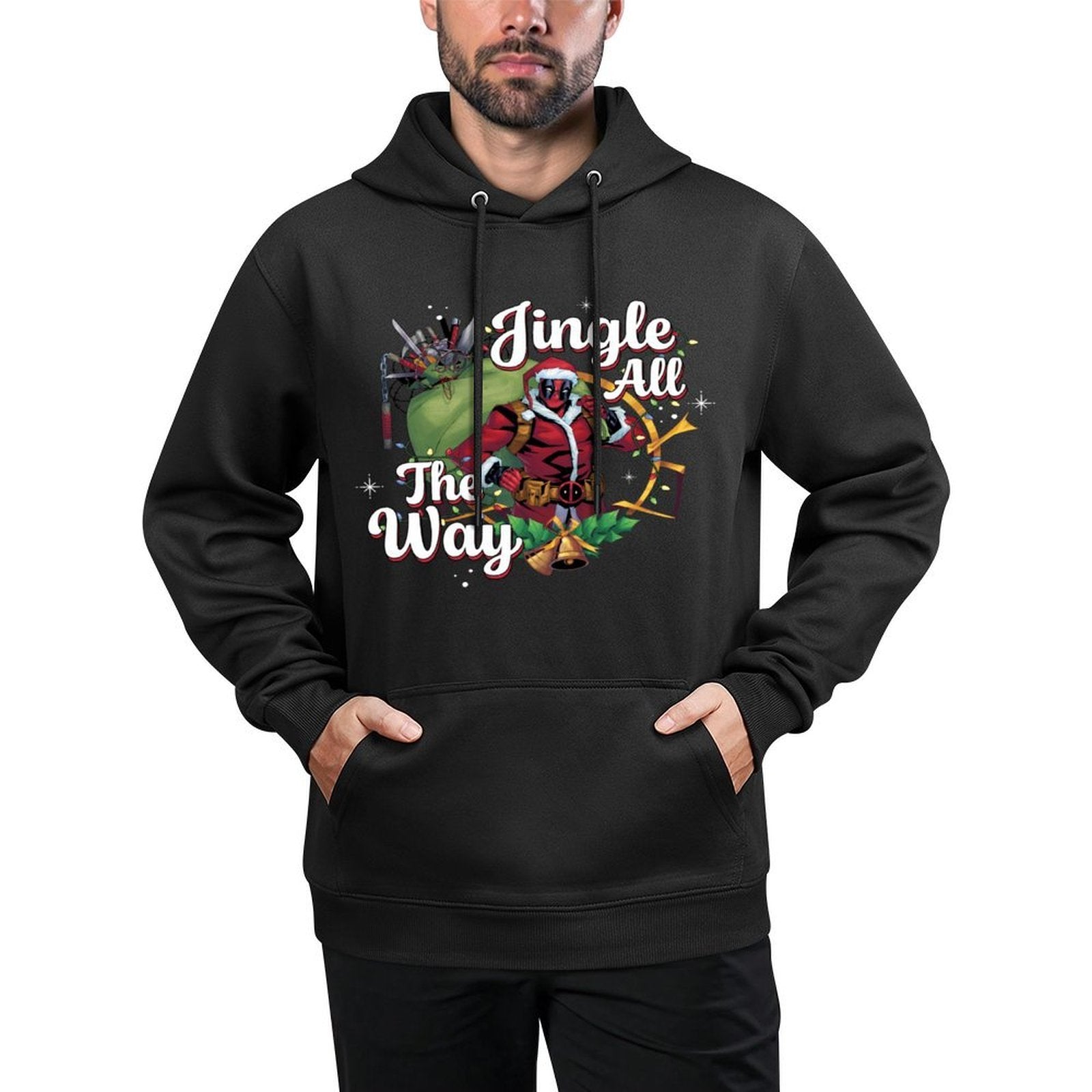 Marvel Deadpool Christmas Jingle All The Way Portrait Sweatshirt Cotton-Polyester Blend Hoodie