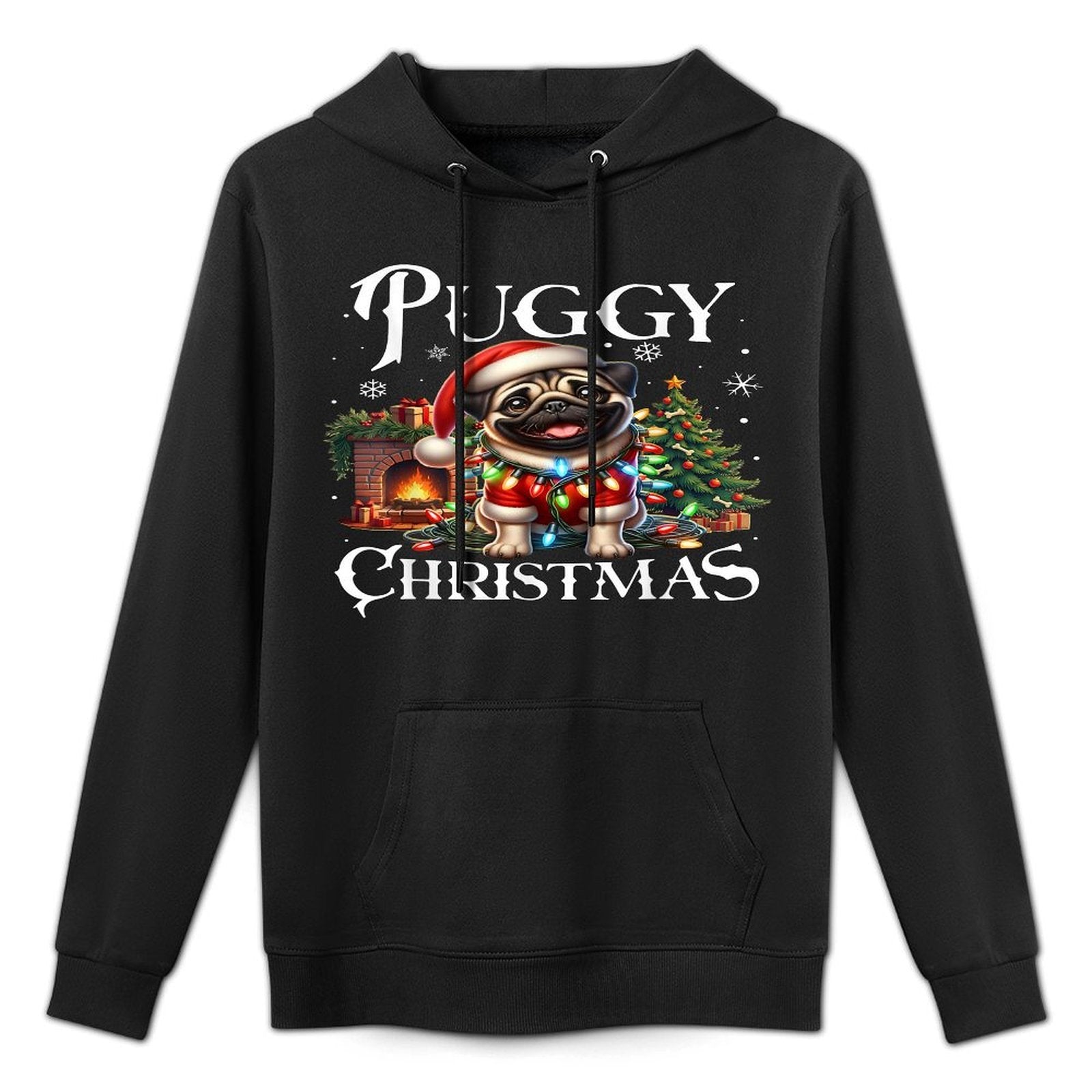 Puggy Christmas Pug Xmas Pug Santa Claus Pug Customizable Surface Hoodie