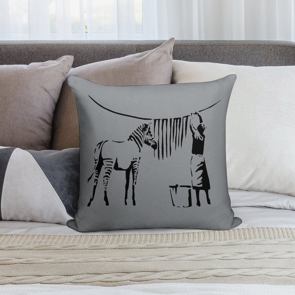 Banksy Zebra Soft Hidden Zipper Throw Pillow