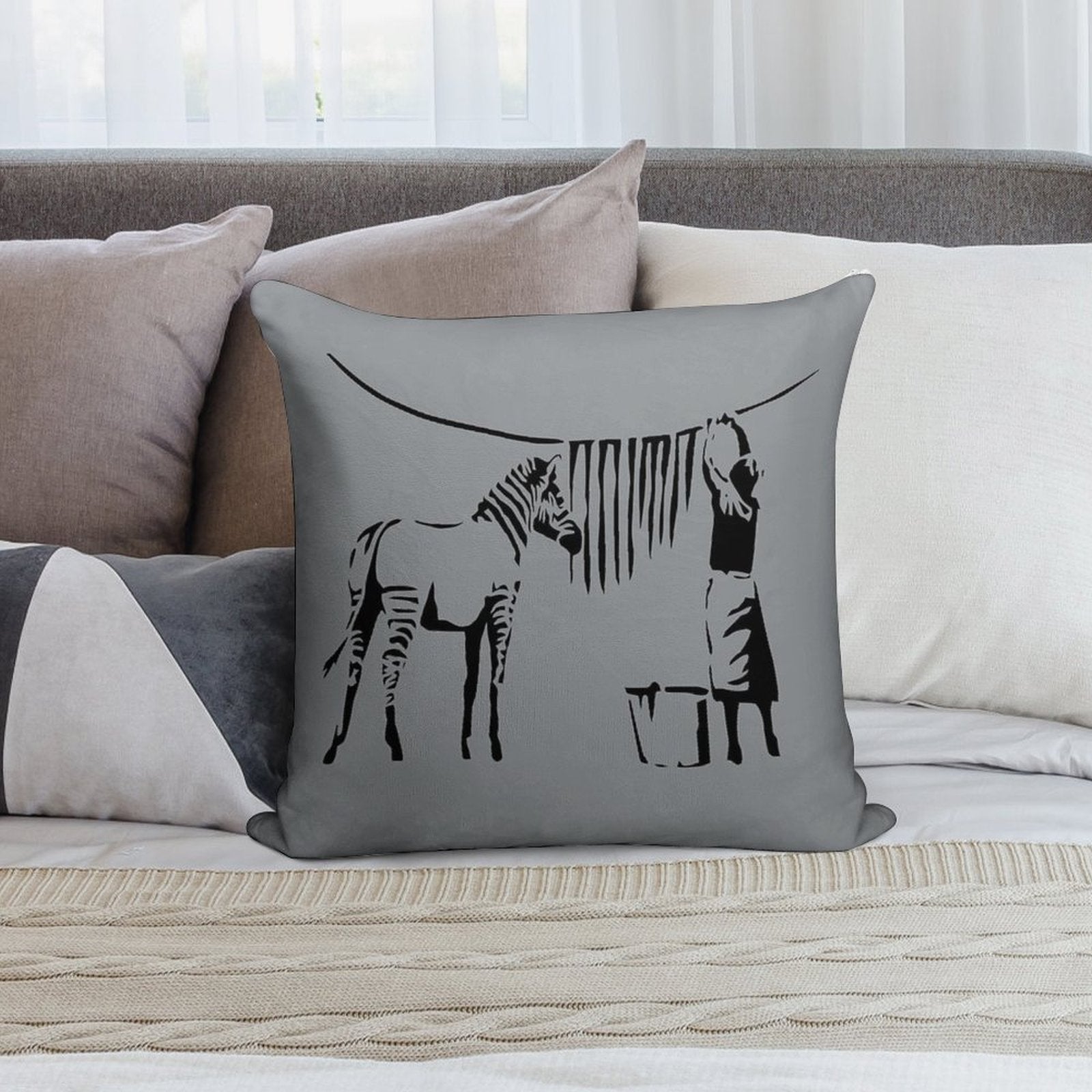 Banksy Zebra Soft Hidden Zipper Throw Pillow