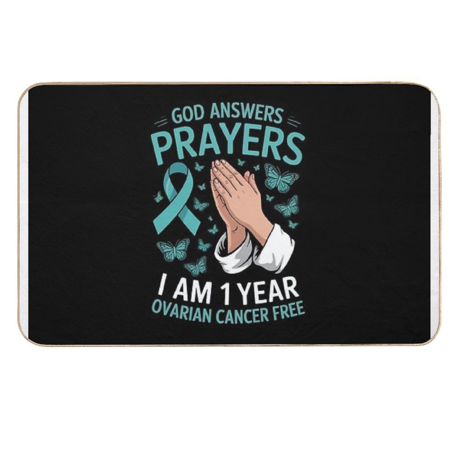 1 Year Ovarian Cancer Free God Prayer Cancer Awareness  Absorbent Bath Mat