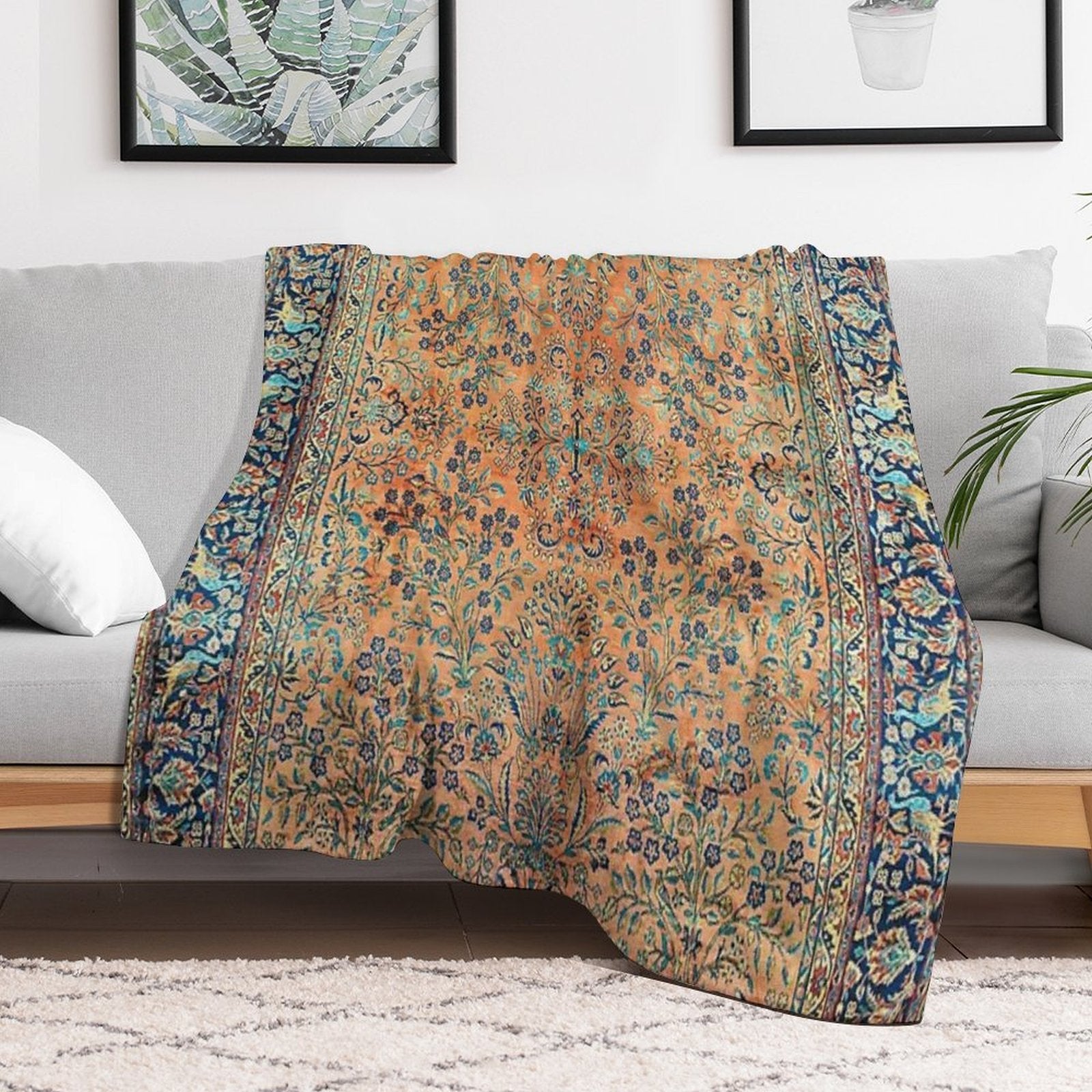 Manchester Kashan Floral Persian Carpet Print Quick-dry Throw Blanket