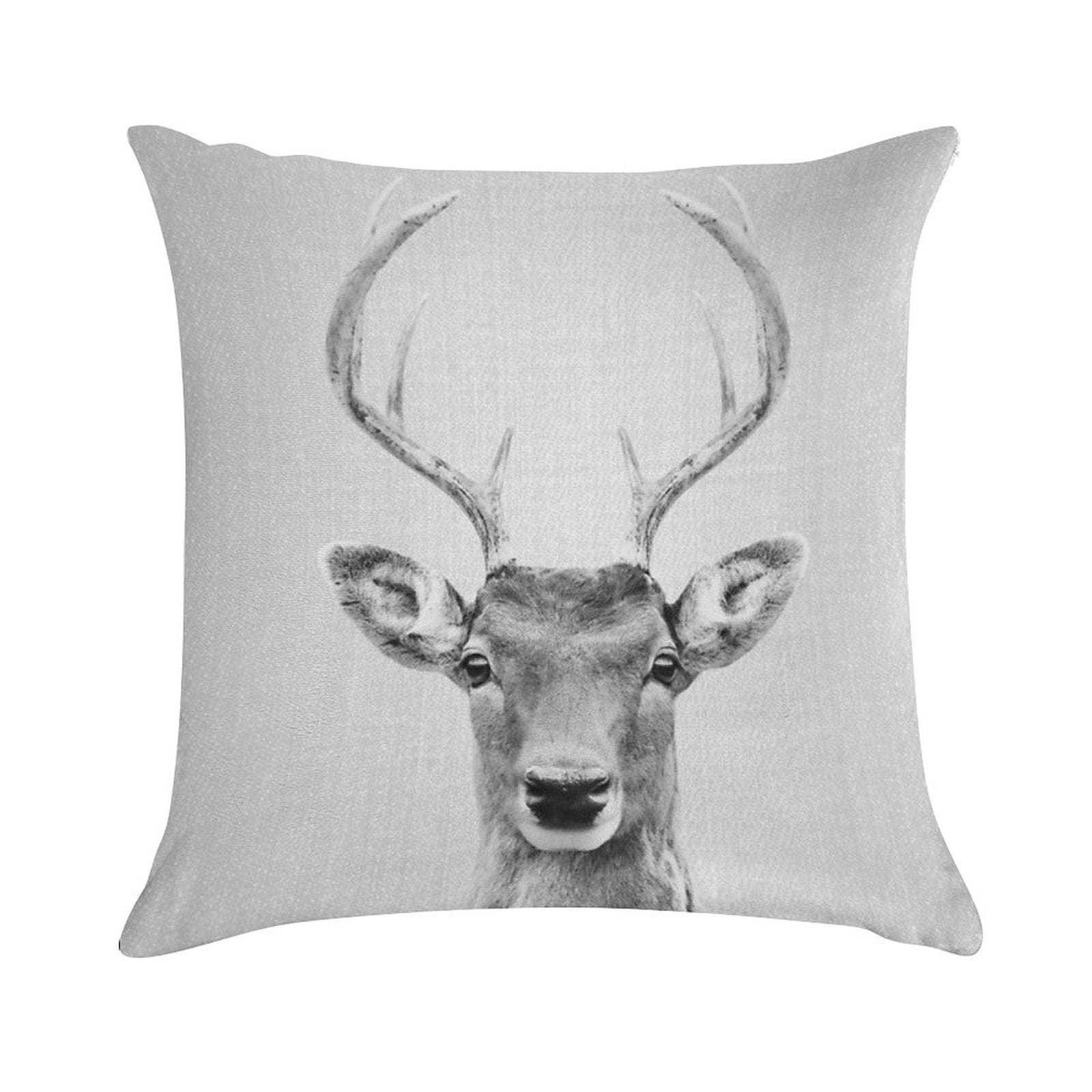 Deer 2 - Black & White Soft Washable Throw Pillow