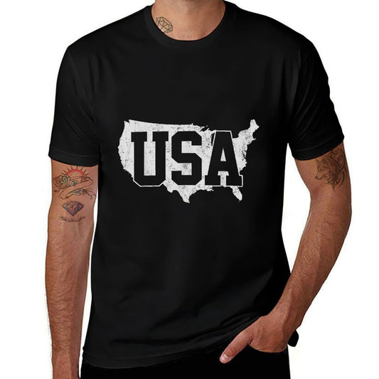 USA America American Map 4th of July  Wrinkle-resistant T-Shirt