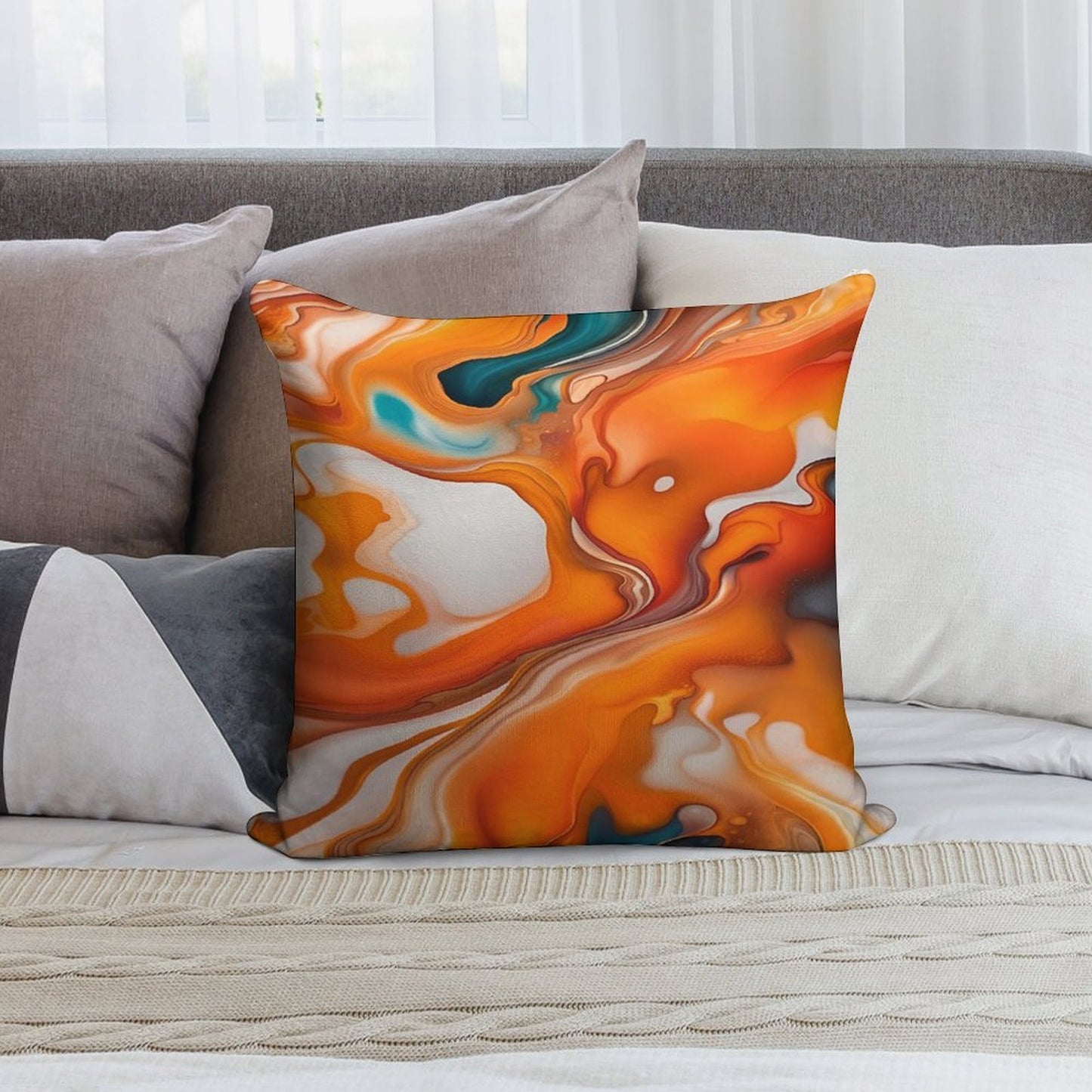 Translucent Burnt Orange & White Abstract Soft Shrink-Resistant Throw Pillow