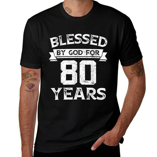 Vintage Blessed By God For 80 Years Happy 80th Birthday  Tagless Design T-Shirt