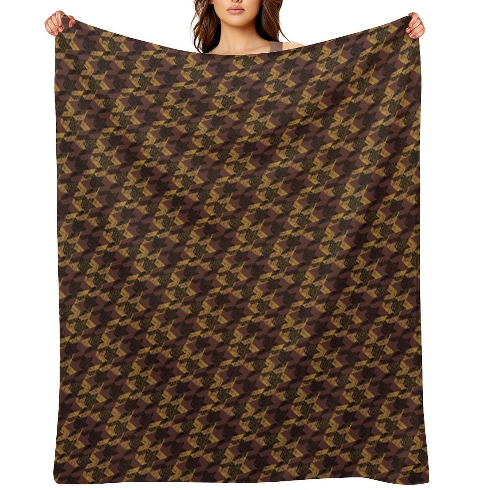 Houndstooth Brown Luxurious Pattern Anti-pilling Throw Blanket