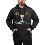 Winedeer Reinbeer Santa Hat Reindeer Couple Xmas Matching Shrink-Resistant Hoodie