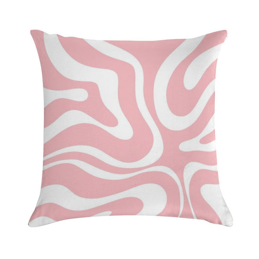 Retro Modern Liquid Swirl Abstract Pattern Square in Blush Pink And White Soft Home Decor Throw Pillow
